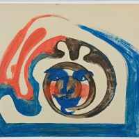 Gouache sur papier signée Paola Martelli, composition abstraite colorée