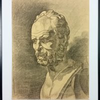 Dessin style Antique buste Crayon 1937 signé