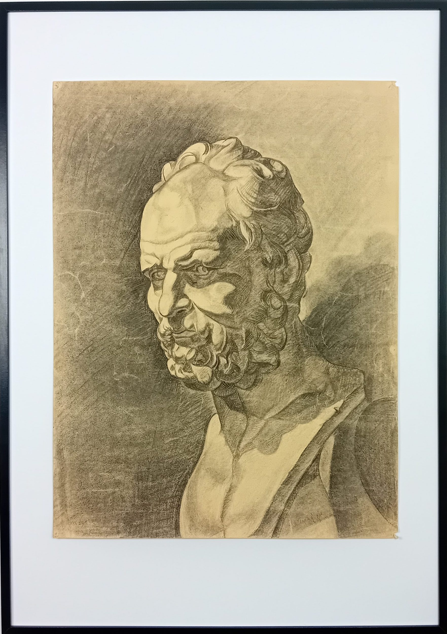 Dessin style Antique buste Crayon 1937 signé