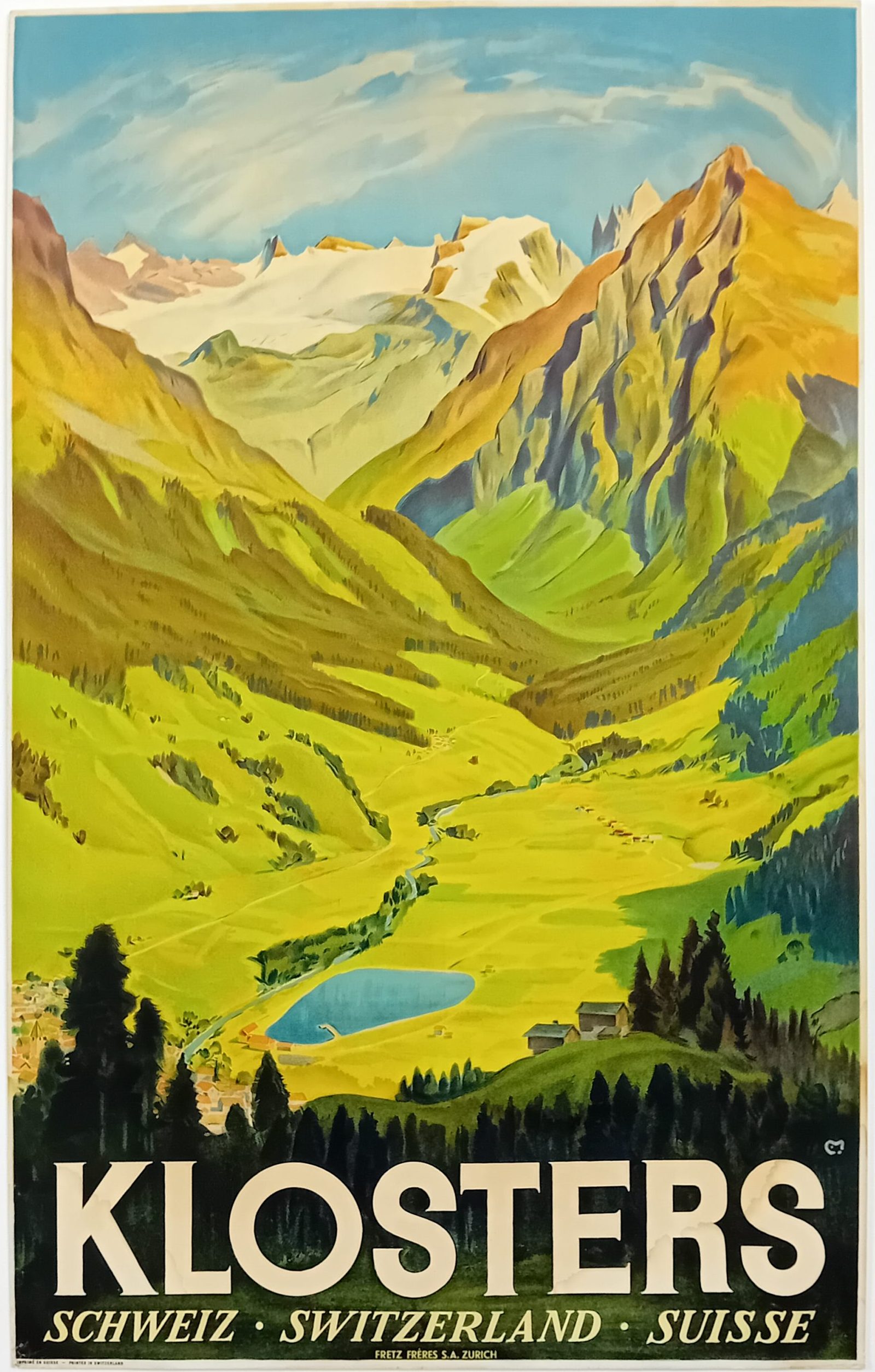 Affiche Klosters Suisse par Carl Moos 1878-1959