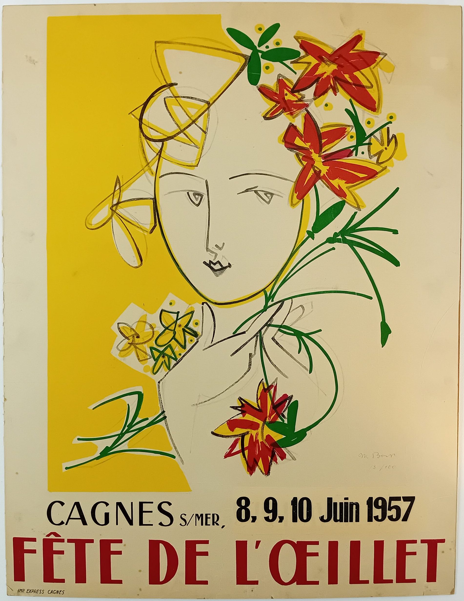 Affiche Fête de l’Œillet Cagnes sur Mer 1957 Manfredo Borsi Numérotée et signée