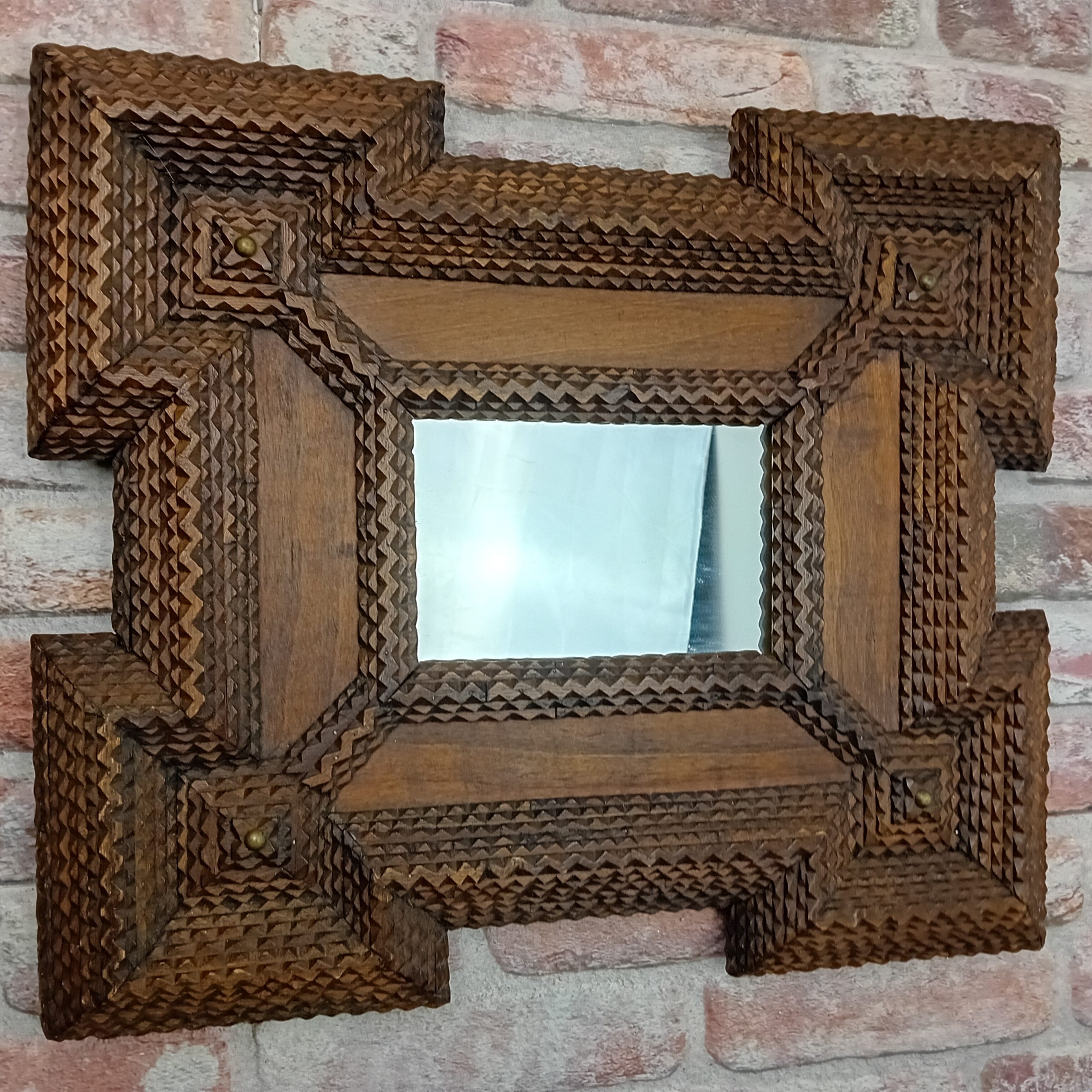 Miroir bois Art Populaire Tramp Art