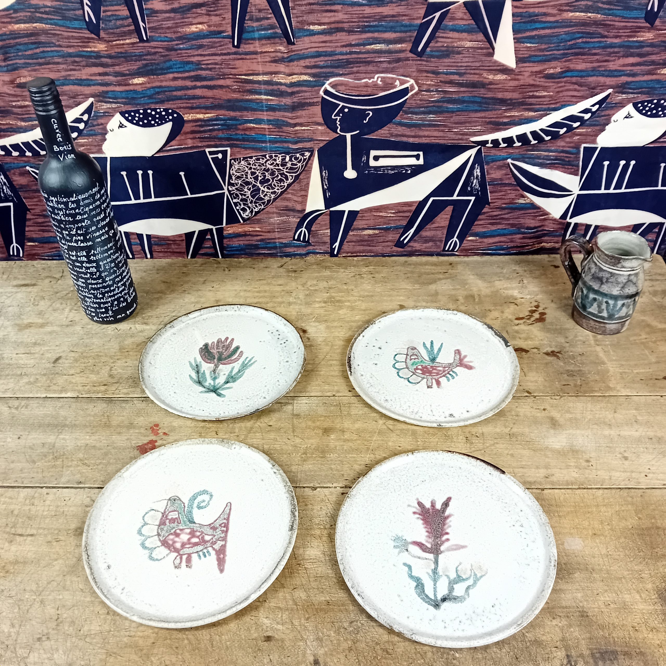 4 assiettes à dessert Micheline et Gustave Reynaud Vallauris