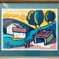 Gouache animée école Provençale R. Fabre