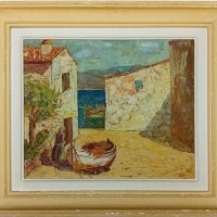 Huile sur bois Paysage animé Provence Méditerranée