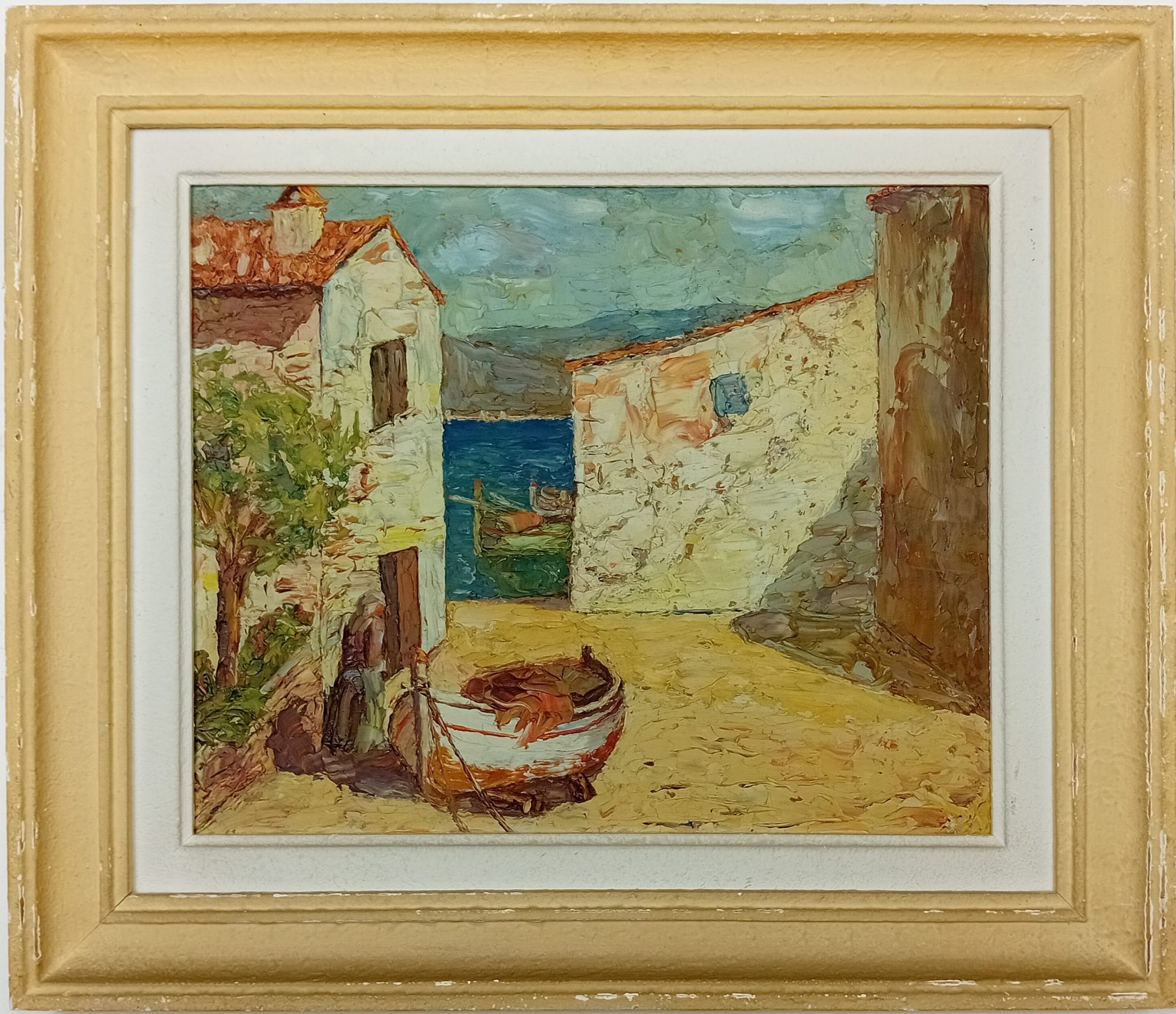 Huile sur bois Paysage animé Provence Méditerranée