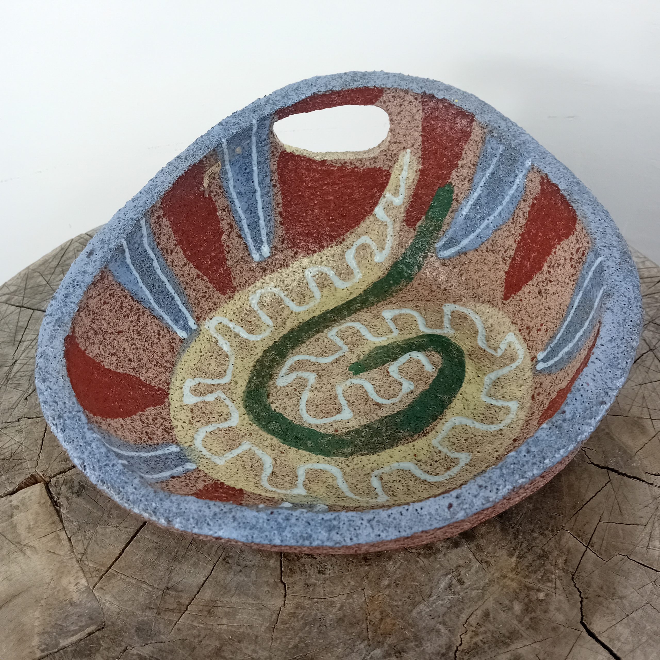 Gros vide Poche en terre chamottée ACCOLAY 1967 signé Serpent stylisé