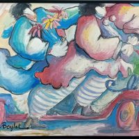 Acrylique sur traits de crayons Original de Michel BOULET Saint Paul de Vence années 90