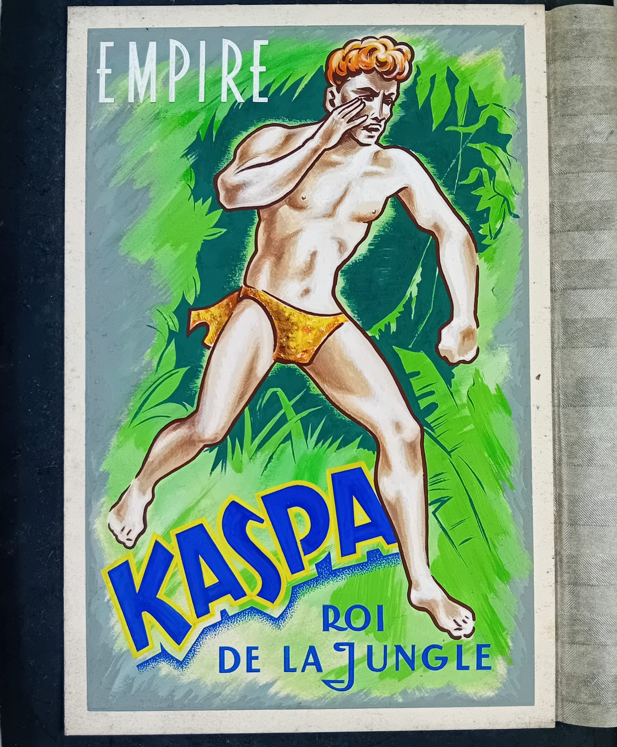 Gouache publicitaire KASPA Roi de la Jungle Cinéma Empire années 50/60