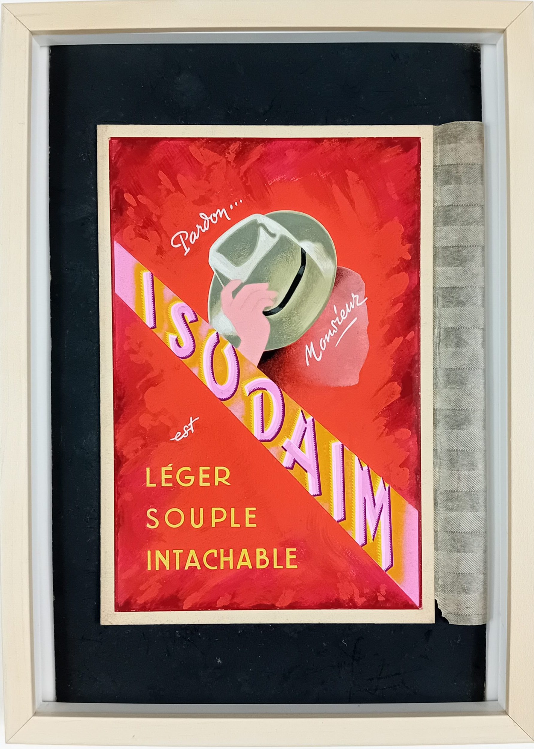 Gouache publicitaire ISODAIM Chapeau années 50/60
