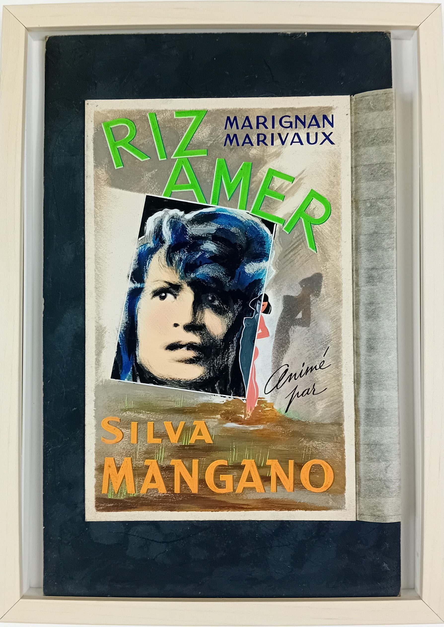 Gouache publicitaire RIZ AMER Théâtre Marignan Marivaux années 50/60