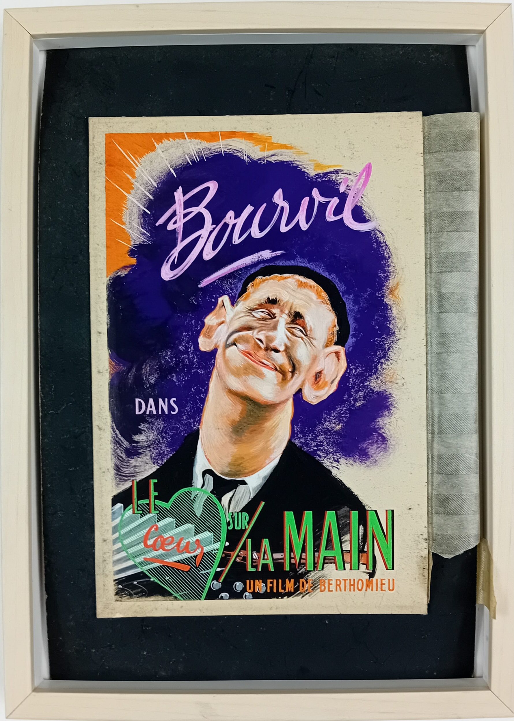 Gouache publicitaire BOURVIL Le cœur sur la main Cinéma années 50/60