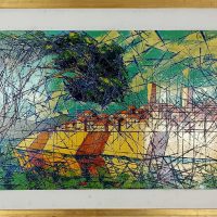 Peinture relief abstrait Antibes Catherine Moreau 1970 couleurs vives.