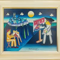 Huile toile Saint Paul par Phil Coornaert scène de peintres 1994.