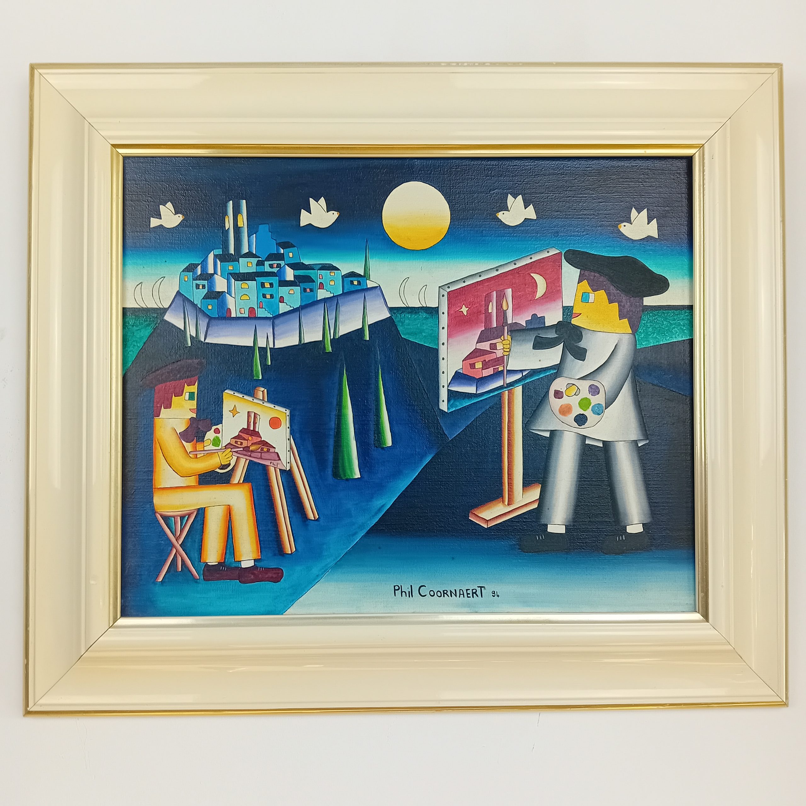 Huile sur toile Saint Paul de Vence par Phil COORNAERT 1994