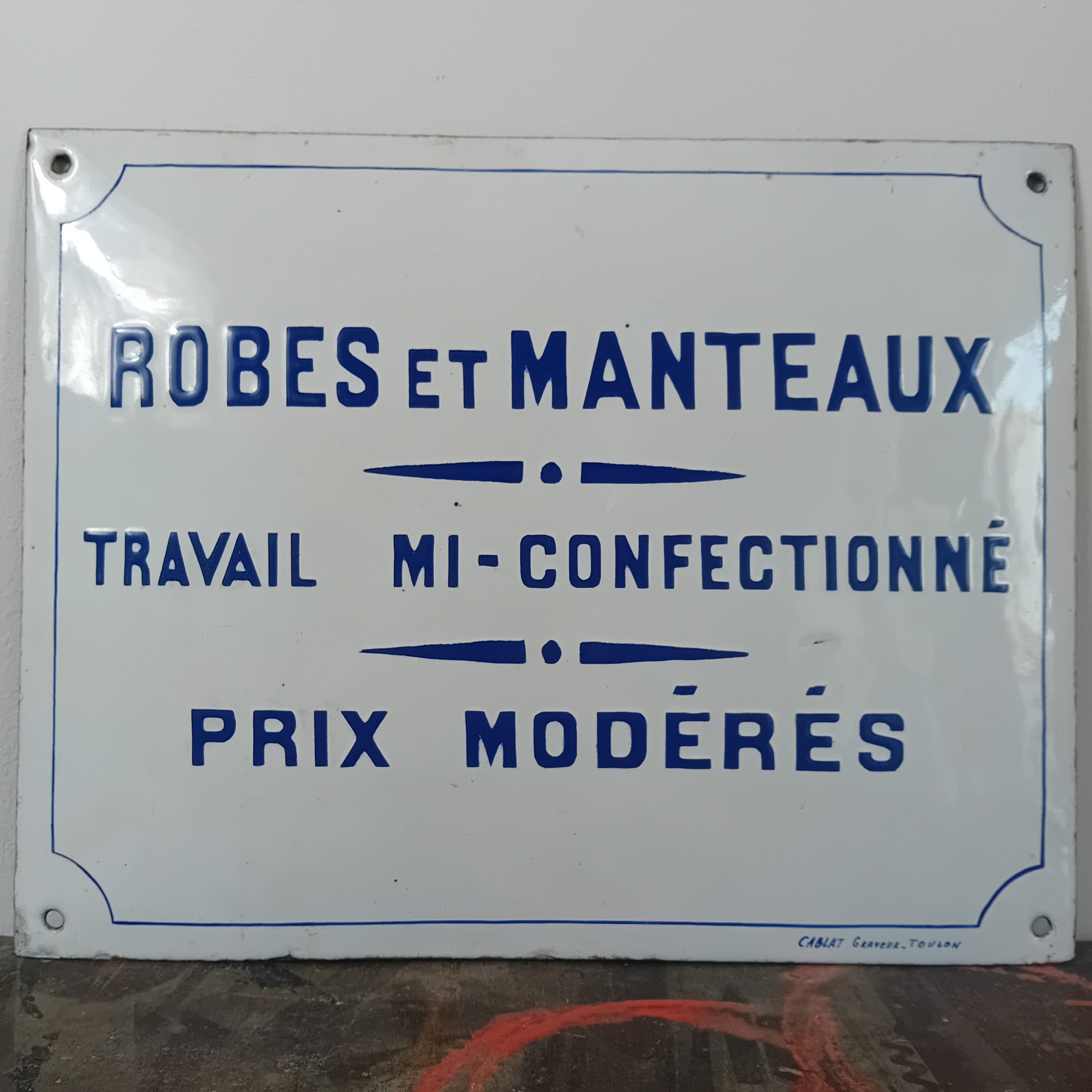 Plaque émaillée bombée ancienne Industrielle confection Toulon