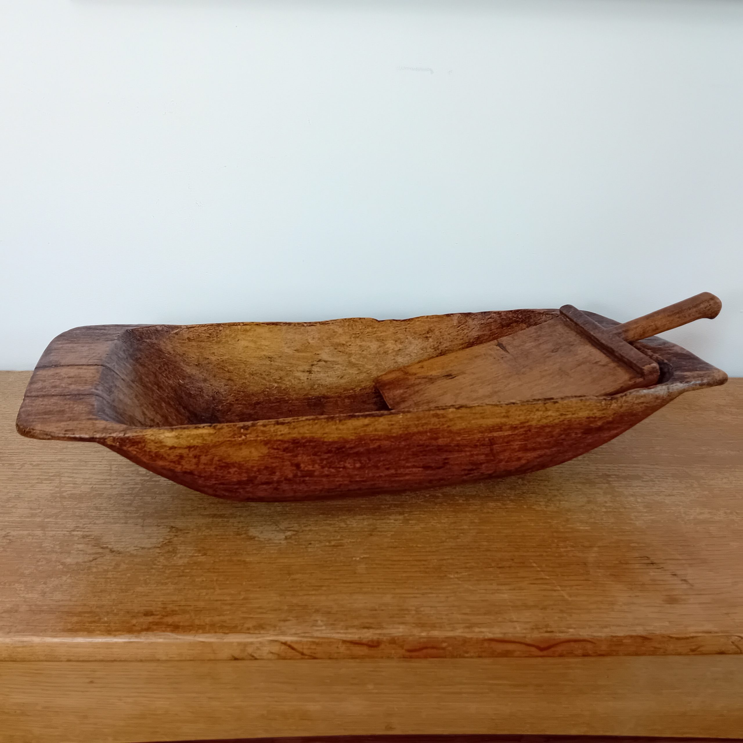 Coupe Monoxyle et sa pelle Art Populaire Grand Bol à pâte ancien