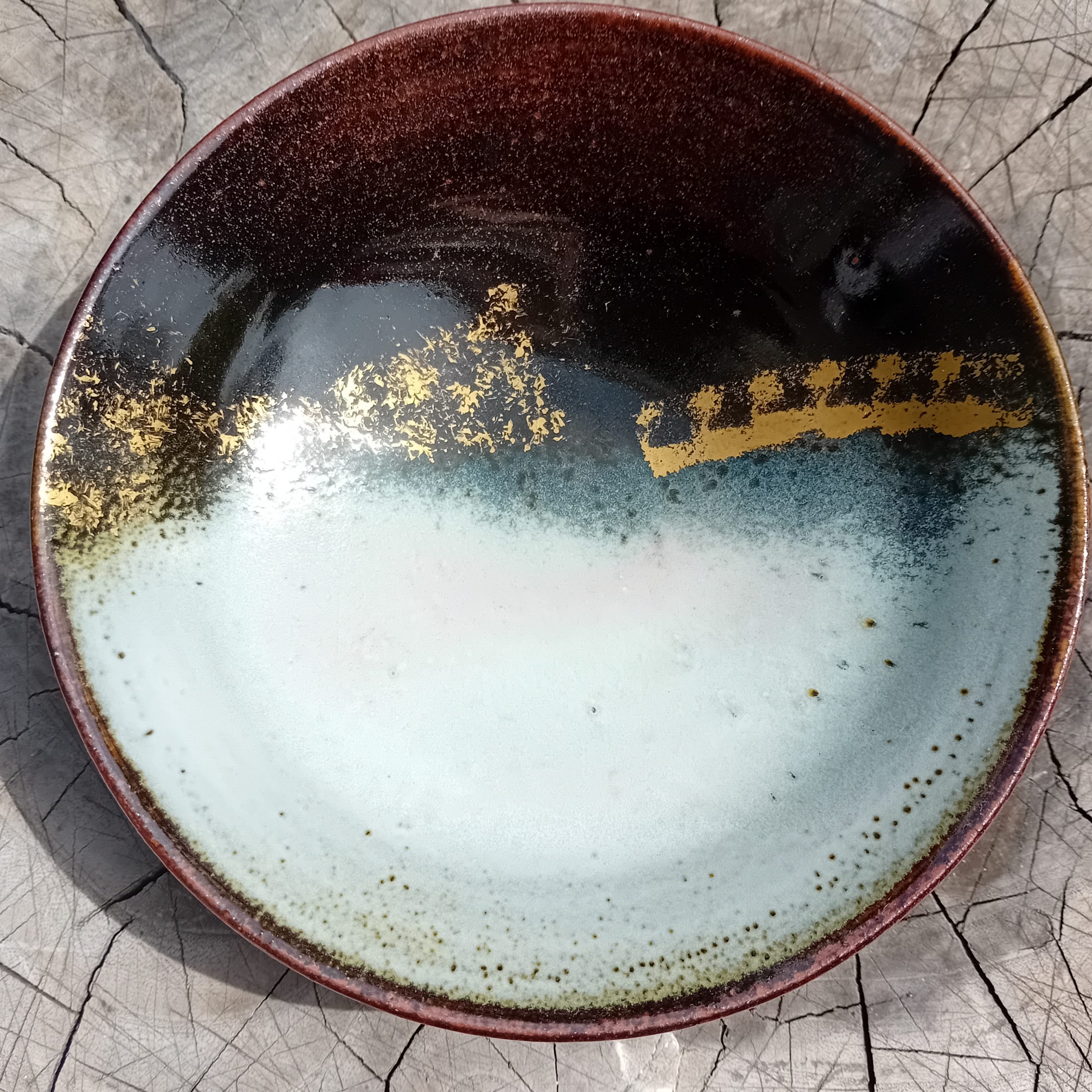 Fred Ferry – Coupe en grès émaillé, or et contrastes – 16,5 cm