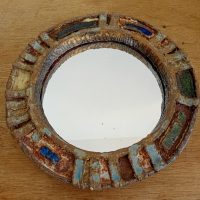 Miroir mural rond en céramique émaillée multicolore, Les Argonautes (Ferlay & Bourguet), circa 1955
