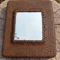 Rare Miroir clouté Bois et métal pièce unique Esprit Arts & Crafts Années 40/50