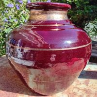 Vase Pelletier Vallauris — rouge sang-de-bœuf, lustre d’or