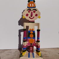 Totem céramique sculpture vintage biface couleurs vives années 1970