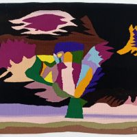 Tapisserie murale tissée main signée R.R., art textile contemporain