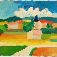 Tableau Saint Canadet 1960 huile sur toile moderniste paysage provençal au couteau
